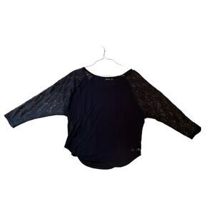 Seven 7 jeans Blouse Top Women's Size S Black Lace Floral Long Sleeve Crew Neck